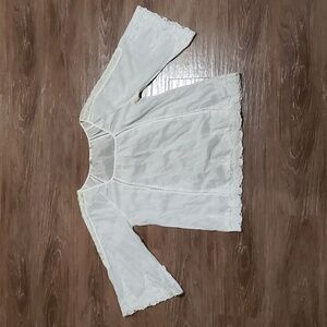 (L) Solitare by Anthropologie Embroidered Statement Sleeves Cottagecore Neutral